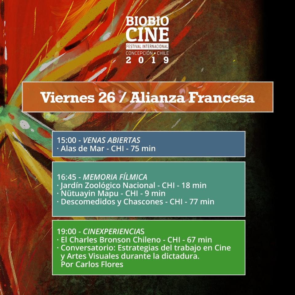 FIBioBioCine's tweet photo. Esta es la programación de hoy para nuestras salas Kütral (Aula Magna Arzobispado de Concepción), Lafken (Auditorio Colegio Médico) y Kürrüf (Alianza Francesa)

En #BioBioCine todas las películas son de acceso libre y gratuito

#ConceEstáLlenoDeHistorias ✊ https://t.co/Cq8j67uHAZ