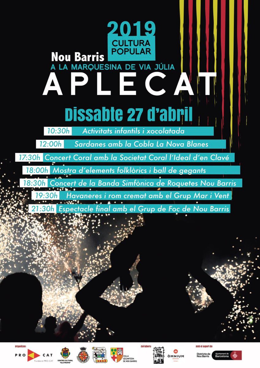 Recordo que demà a #NouBarris fem l'APLECAT. I a "primera hora" oferim xurros amb xocolata. I a la tarda, el concert de la Banda i després havaneres amb rom cremat. #Cultura #Barcelona