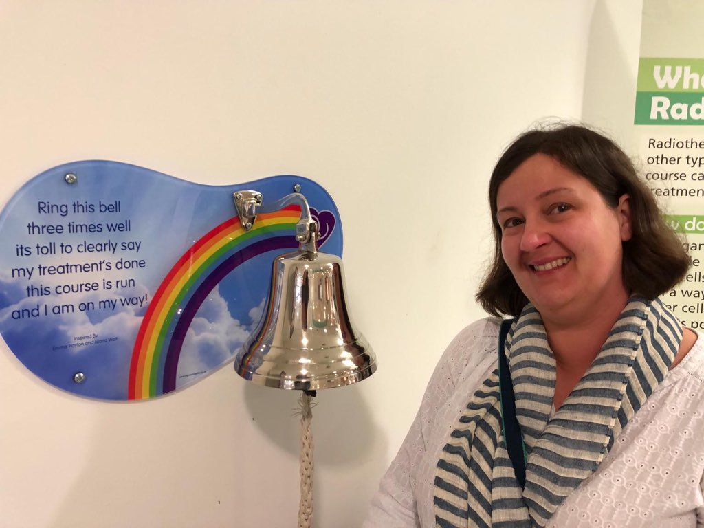 This is my ridiculously, unbelievably brave wife today ringing the bell to signal the end of her #cancer treatment - she’s been utterly heroic, and she always inspires me. Also the staff at #stjameshospital have been frankly wonderful #nhs70