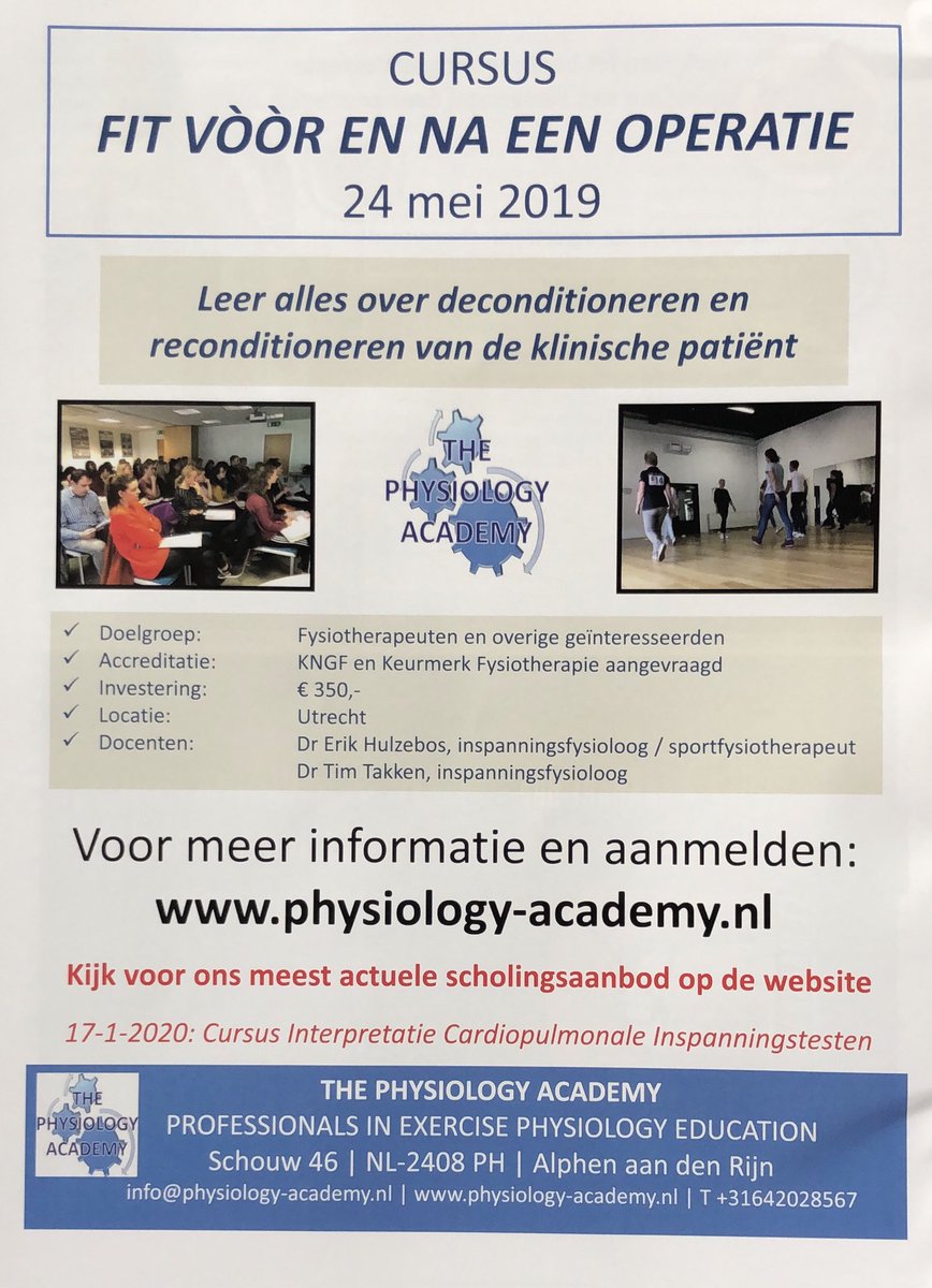 Mooie reclame voor onze cursus voor en na een operatie op de achterkant van <a href="/SportGericht/">SP⭕RTgericht</a> . Meer informatie via timtakken.nl/the-physiology… <a href="/EHulzebos/">Erik Hulzebos</a> <a href="/TimTakken/">Tim Takken</a> #learnfromthepros