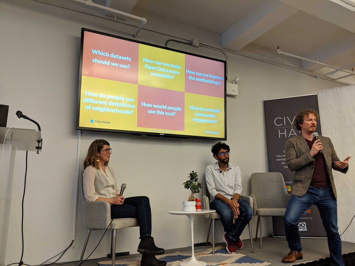 DataKind's tweet image. “Often times projects aren’t shared until they’re completed...applaud you for sharing at this stage and opening up a discussion and welcoming feedback.” - @johnpaulfarmer Kicking off Q&amp;amp;A with @tsdataclinic’s @eeeestein &amp;amp; @Kaushik_ks12! #MachineEatable