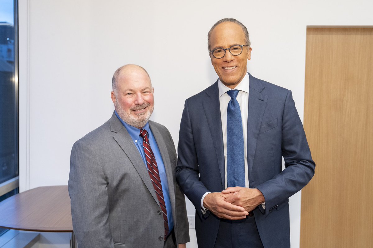 Marist's tweet photo. . @dnyellen and @LesterHoltNBC right before the opening of the Marist New York City Executive Center last night. The event featured Holt in conversation with @LeeMiringoff and @carvalhobarb of the @maristpoll. https://t.co/m8FpL3lYsz