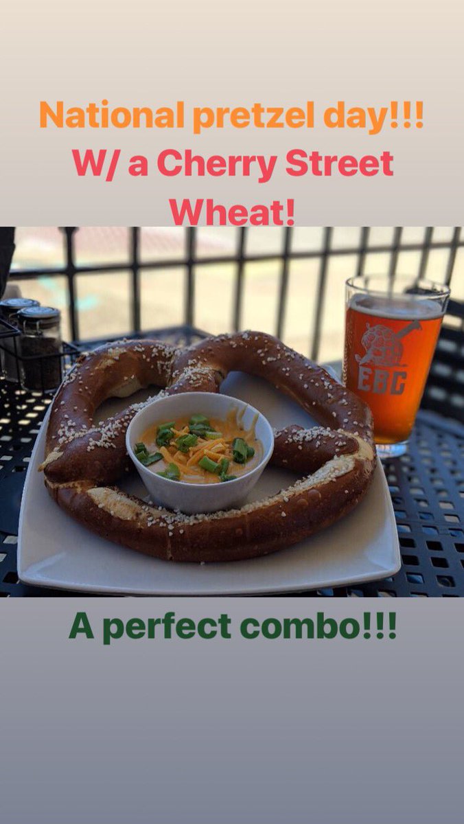 Did you know it’s national pretzel day?!?  That’s right! And Effing Brew Company is your stop for your pretzel fix!!!  This big boy will kill that craving!  Pictured with our pretzel is our brew of the month, Cherry Street Wheat!