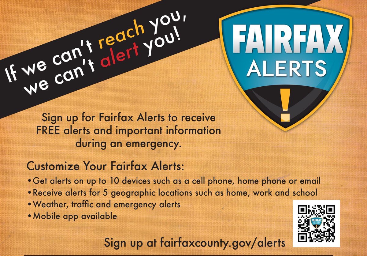 Timely information on weather conditions can make a big difference. Receive alerts and warnings for impending weather events by signing up for our local emergency notification system, Fairfax Alerts📲 ➡️bit.ly/2PktkyQ #SevereWxPrep #BeInformed