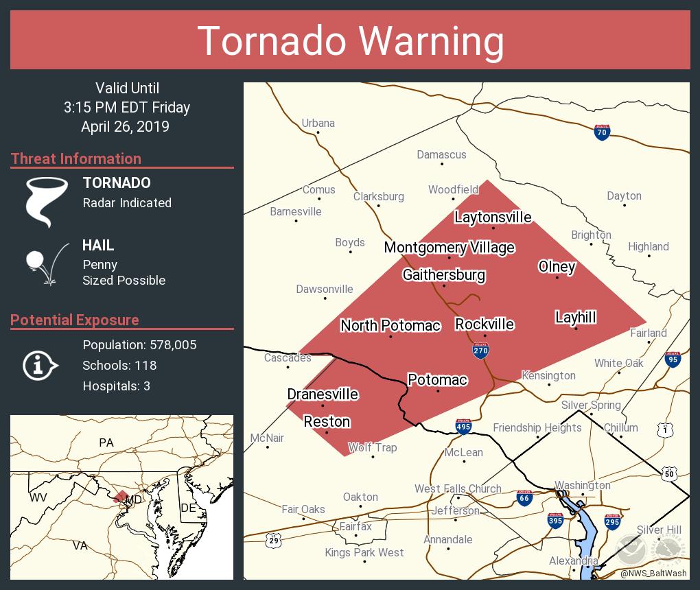 NWS Tornado on Twitter "Tornado Warning including Rockville MD, Gaithersburg MD, Reston VA