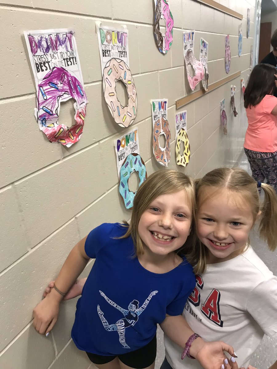 MissFlesner's tweet photo. Taking care of our fourth grade friends during their testing!! “Donut stress just try your best on the test!” 🍩🍩 @sueyeatts @FHSchools @WilsonElem https://t.co/masimLqORO