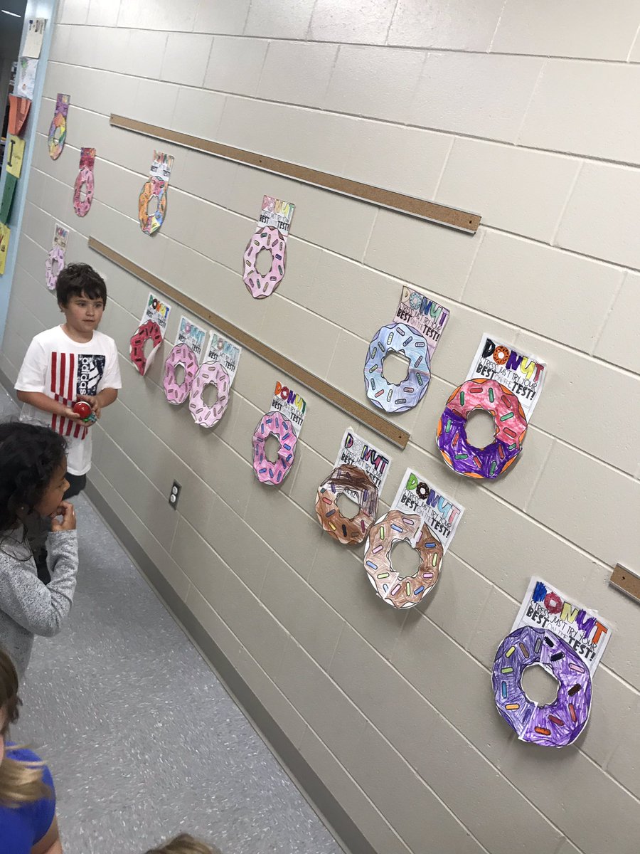 MissFlesner's tweet photo. Taking care of our fourth grade friends during their testing!! “Donut stress just try your best on the test!” 🍩🍩 @sueyeatts @FHSchools @WilsonElem https://t.co/masimLqORO