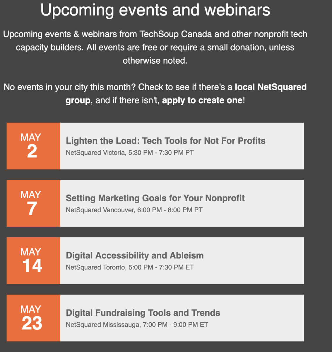 TSCvancouver's tweet photo. 💖(yes, sparkle heart!) to @techsoupcanada for featuring Canada's NetSquared events in their newsletter! You're #Tech4Good community champions!!  @NetSquaredVic @_farrah #Net2TO @joinbashir #net2van https://t.co/mDHRMhe8QR