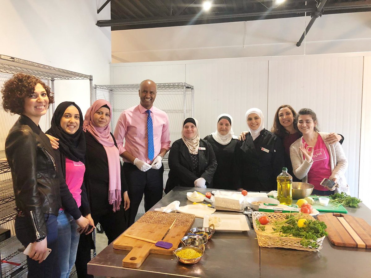HonAhmedHussen's tweet photo. I always admire the entrepreneurial spirit of newcomers who create jobs locally.

In #VancouverEast to learn from the culinary experts of Tayybeh kitchen, a business run by a group of Syrian women refugees.

Check out their story! -https://t.co/WH2jGSmxVs https://t.co/DXhRmDccpW