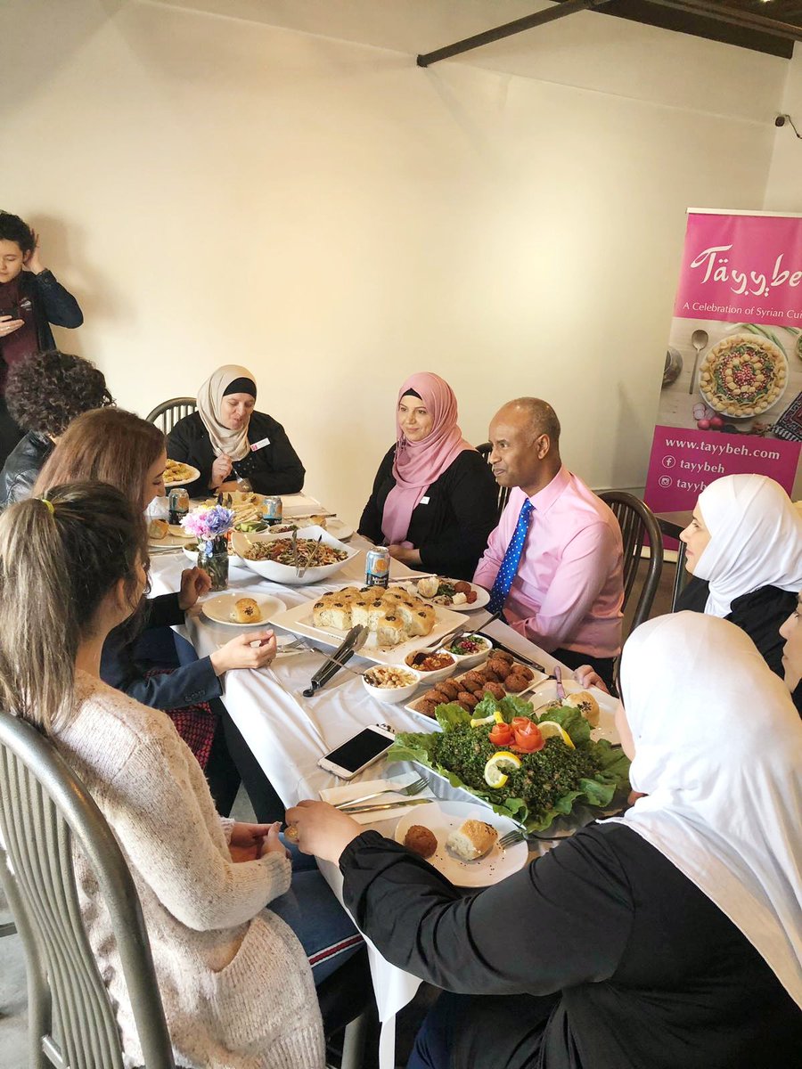 HonAhmedHussen's tweet photo. I always admire the entrepreneurial spirit of newcomers who create jobs locally.

In #VancouverEast to learn from the culinary experts of Tayybeh kitchen, a business run by a group of Syrian women refugees.

Check out their story! -https://t.co/WH2jGSmxVs https://t.co/DXhRmDccpW
