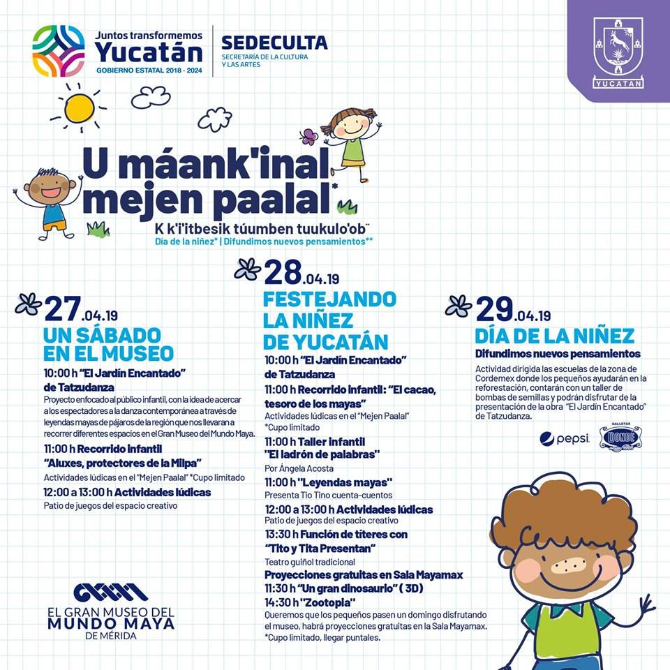 GobYucatan's tweet photo. Disfruta de las actividades que la @sedecultayuc tiene preparadas para celebrar el #DíaDeLaNiñez. Asiste con tu familia a los talleres, proyecciones y presentaciones especiales que se realizarán este fin de semana. 
Entrada gratuita.

Consulta la cartelera: https://t.co/BhhraY74p3
