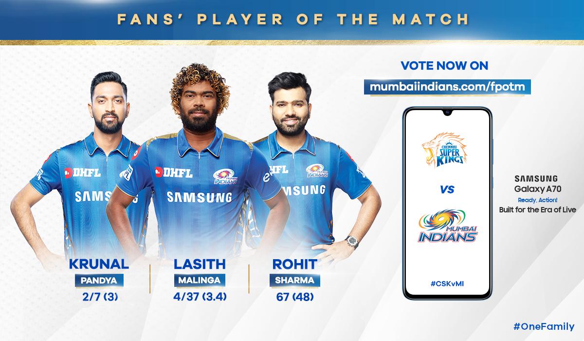 mipaltan's tweet photo. Good performances = Healthy headache 😋

Vote for the Fans' Player of the Match NOW - https://t.co/uikH0mNG8C

#OneFamily #CricketMeriJaan #MumbaiIndians #CSKvMI @SamsungMobileIN https://t.co/A2xuNmzJOo