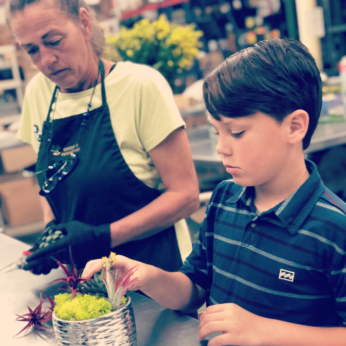Learning the art of succulents from Miss Nadine! #futuredesigner #floralshop