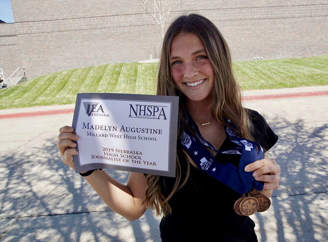 MWHSCatalyst's tweet photo. This week, Madelyn Augustine @augie__20 received her Journalist of the Year scholarship check &amp; won 5 State medals. Maddie is co-EIC of @mwprowleryb, Catalyst News Director and anchors weekly @MWHSWildcats Wildcat News. Award coming soon. #WildcatPower @MWHSactivities @MillardPS https://t.co/Ii4CCssVHi