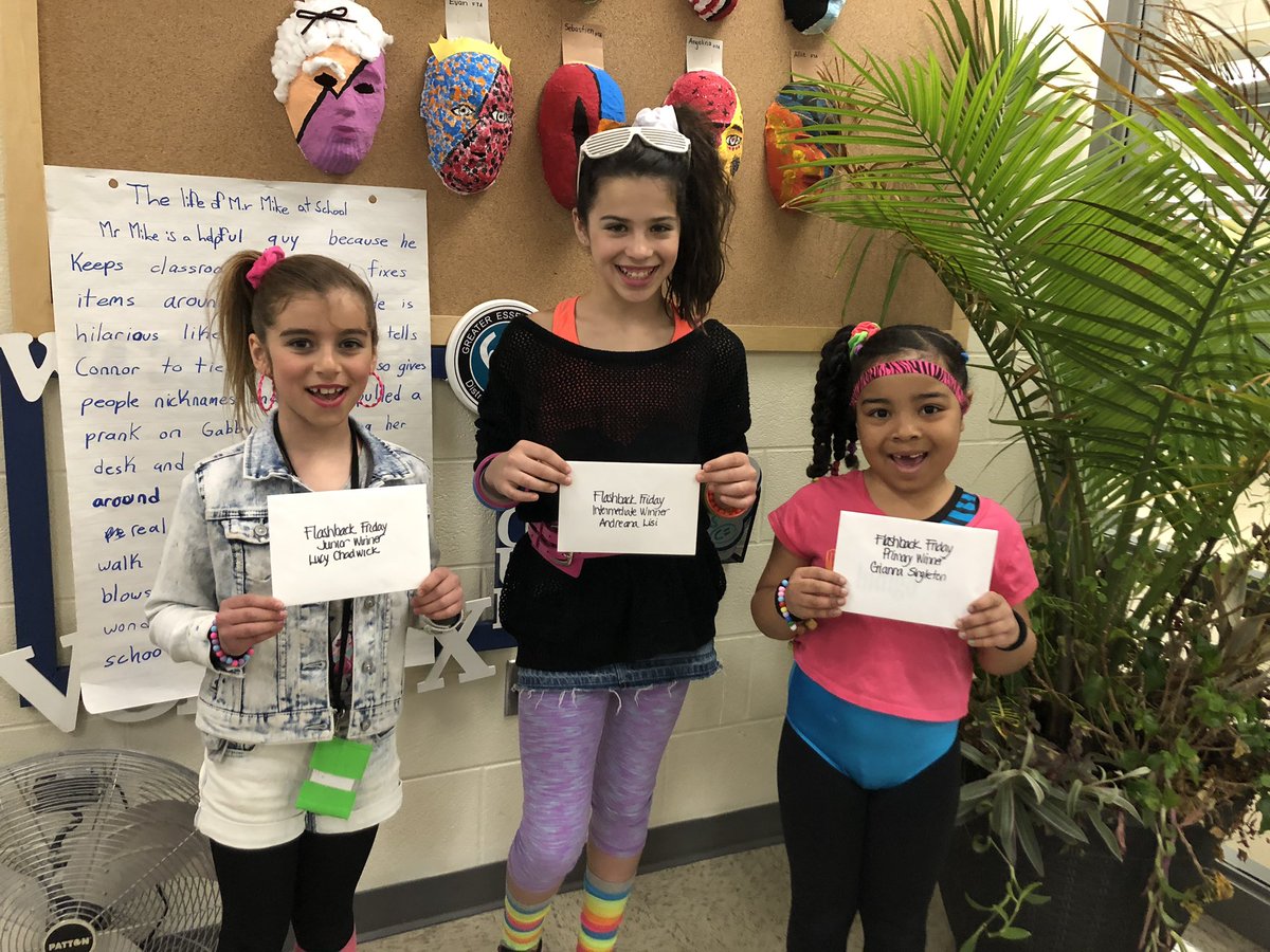 TVAelementary's tweet photo. Three ladies from the 80’s are our winners for Flashback Friday! Thanks to all students who showed their spirit today and to our grade 8’s for organizing our spirit days! https://t.co/WpWFAOxLco