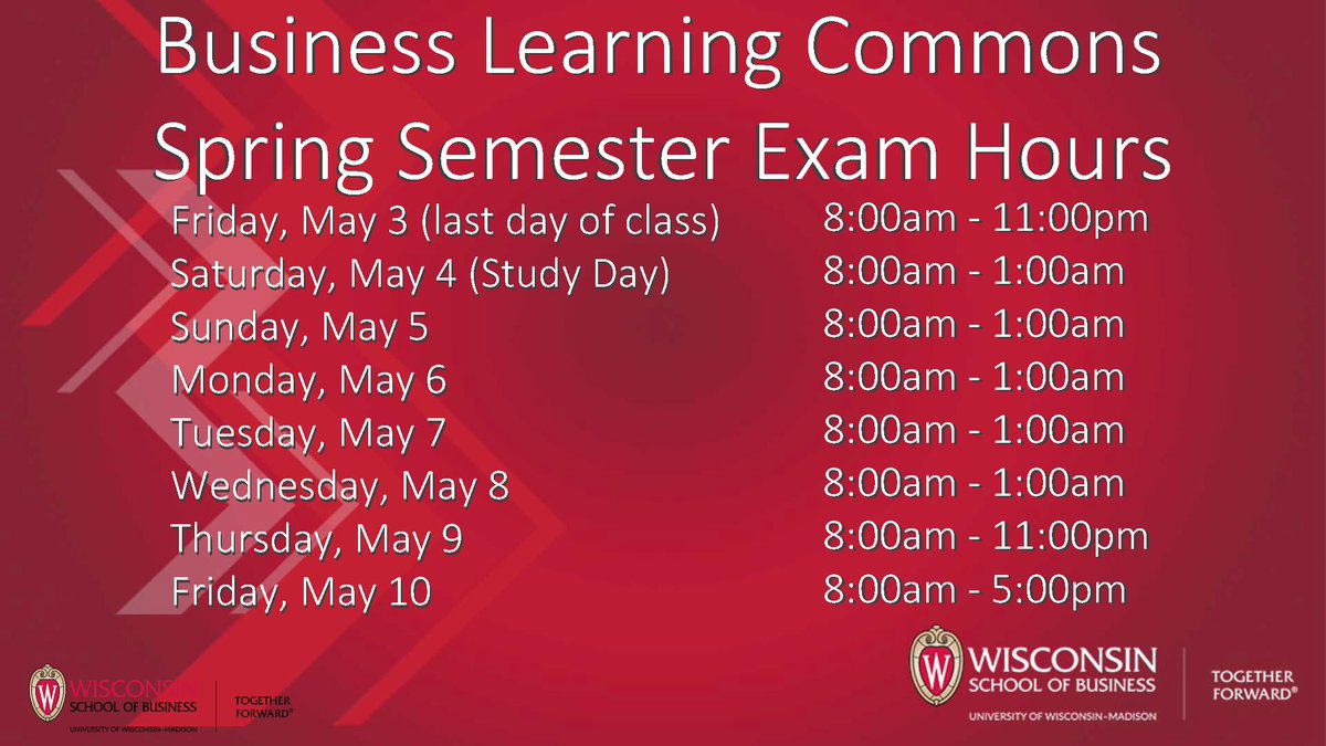 UWBusLibrary's tweet image. The last day of class is one week from today! Starting next Friday, the Business Library will have extended hours lasting through exam week.