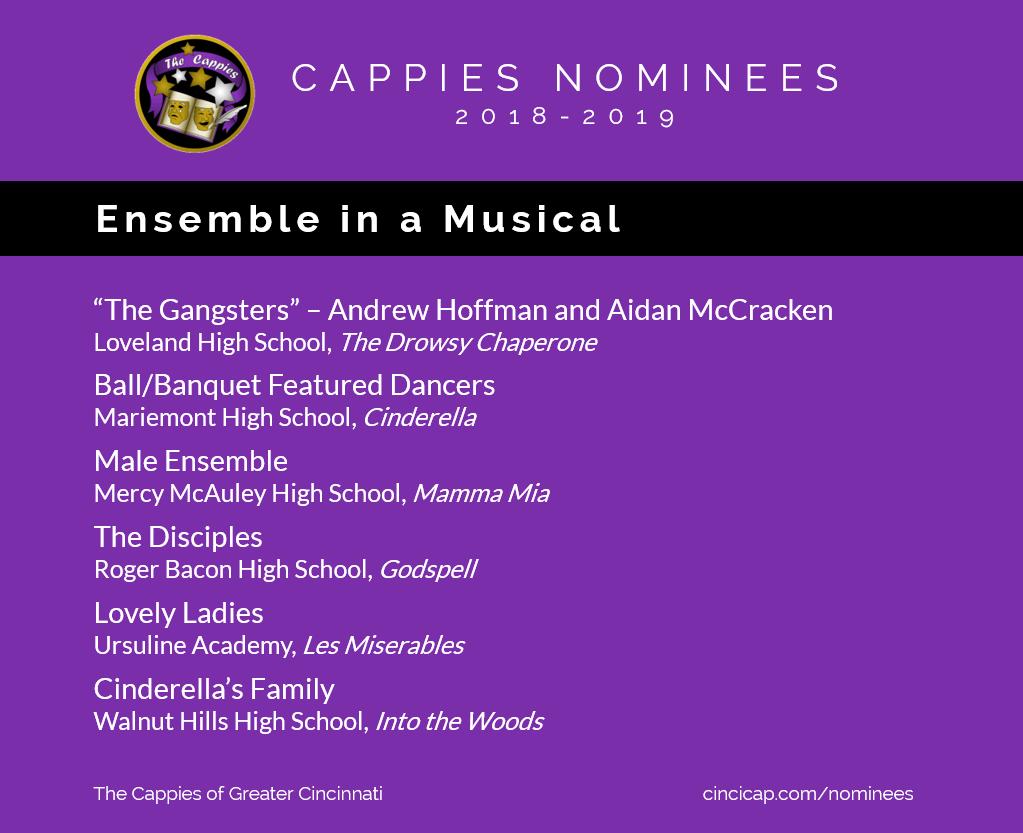 Cincinnati Cappies On Twitter Congrats Nominees For Ensemble In A Musical The Gangsters Andrew Hoffman Aidan Mccracken Loveland Ball Banquet Featured Dancers Mariemont Male Ensemble Mercy Mcauley The Disciples Roger Bacon Lovely