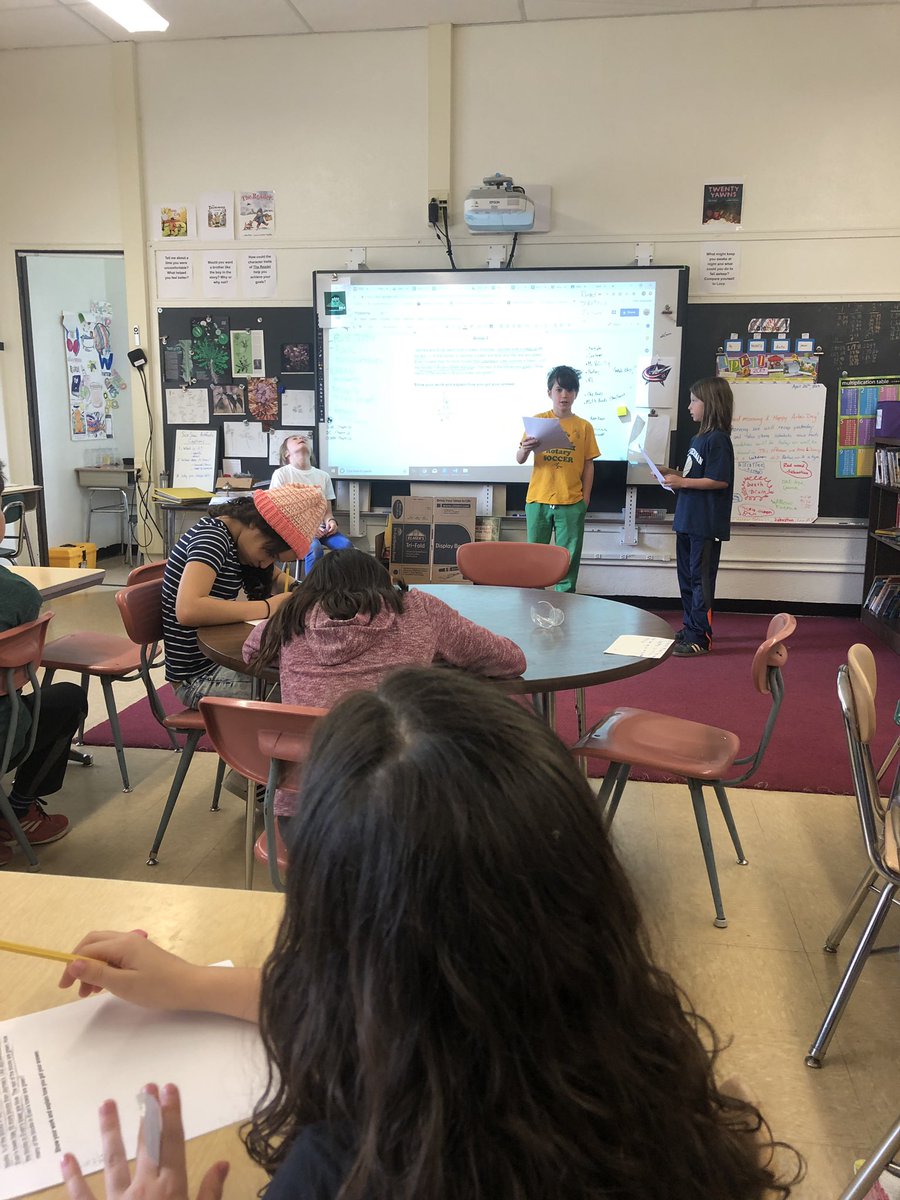 MrjVolpe's tweet image. Word Problem Groups helping & showing us how to solve the problem they solved as a group. #4thgrade #math #wordproblem #peer2peer #studentsteaching