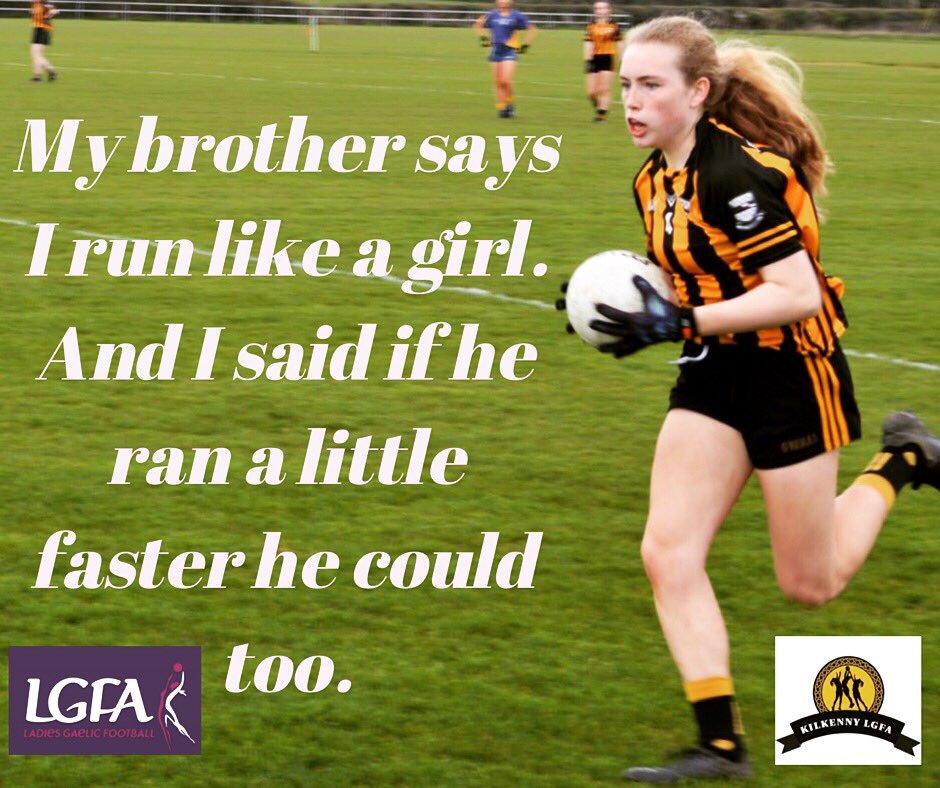 kilkennylgfa's tweet photo. In Kilkenny we are proud to run and kick like a girl. 
                              @LadiesFootball @LeinsterLGFA @KKPeopleNews @20x20_ie @KickLikeaGirl16 https://t.co/8QlxEpAYpO