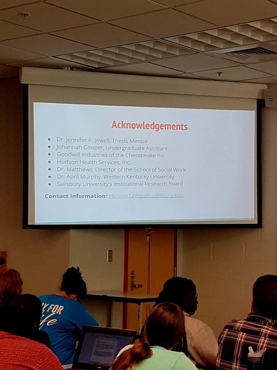 becky_anthony's tweet photo. One of our amazing #SUsocialwork presented some findings from her honors thesis research today. Guess who @EleanorMBrown22 thanked? I will give you a hint: it included fantastic social work professors @april_murphy15 &amp; @Jennrjewell #SUSRC https://t.co/X7UUNFmDr6