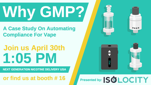 We'll be presenting at <a href="/NextGenNico/">Next Generation Nicotine Delivery</a> USA 2019! Learn more about automating #gmp with us April 30 #vapecommunity: bit.ly/2vpWMfe