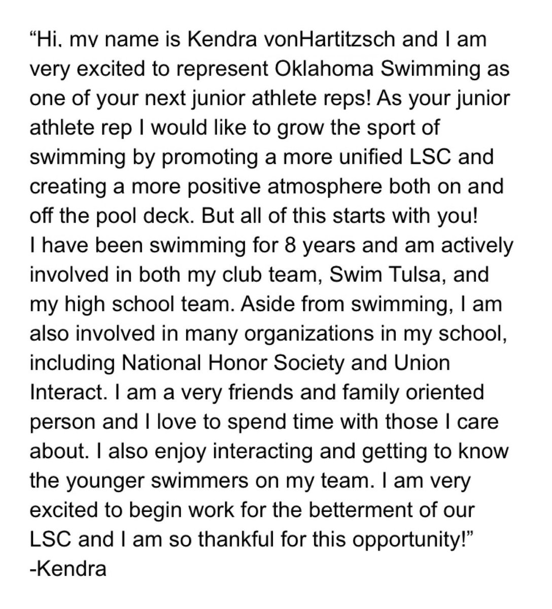 Congrats to Oklahoma Swimming’s new future Jr Athlete Reps! #onedayoneteamoneLSC
