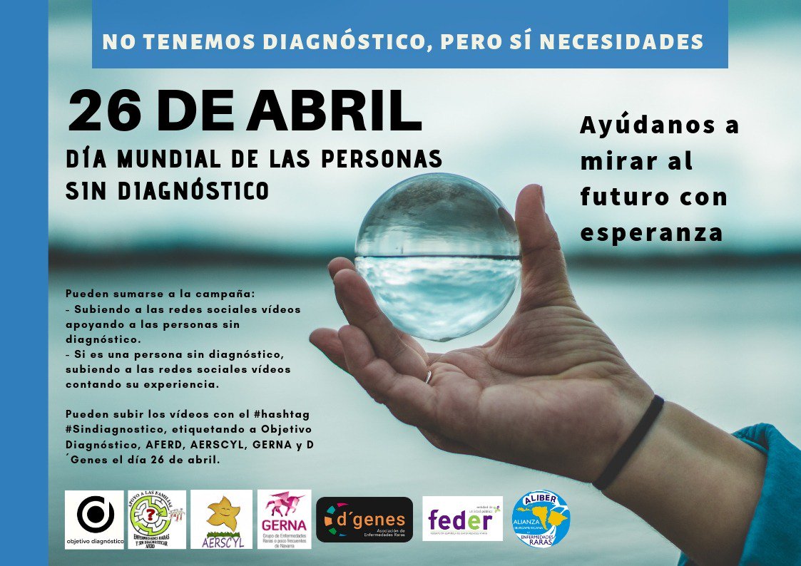 26 abril
Todo nuestro apoyo a las personas con #enfermedadesraras #SinDiagnóstico desde el Instituto de Investigación de Enfermedades Raras #IIER #ISCIII.
<a href="/EvaBS14/">Eva Bermejo-Sánchez, PhD</a> 
<a href="/fjalonsogarcia/">Javier Alonso</a> 
#SpainUDP