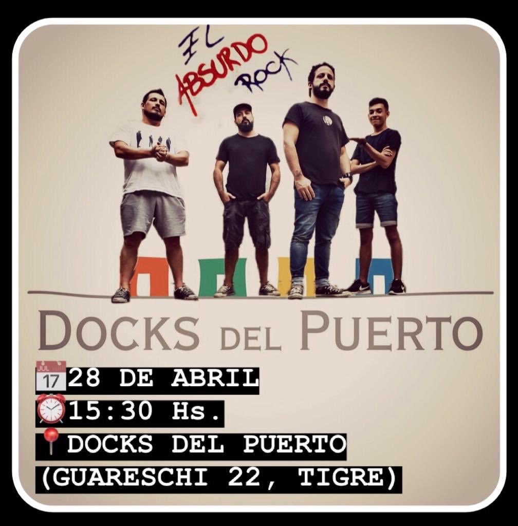 Este domingo 28 El Absurdo rock! en Tigre (Docks del Puerto). 
Gratis! Al aire libre! 15.30 hs. 
Guareschi 22, Docks del Puerto, Puerto de Frutos, Tigre. #ElAbsurdoRock #Vivo #ElAbsurdo #Rock #Tigre #Domingo #under #rocknacional