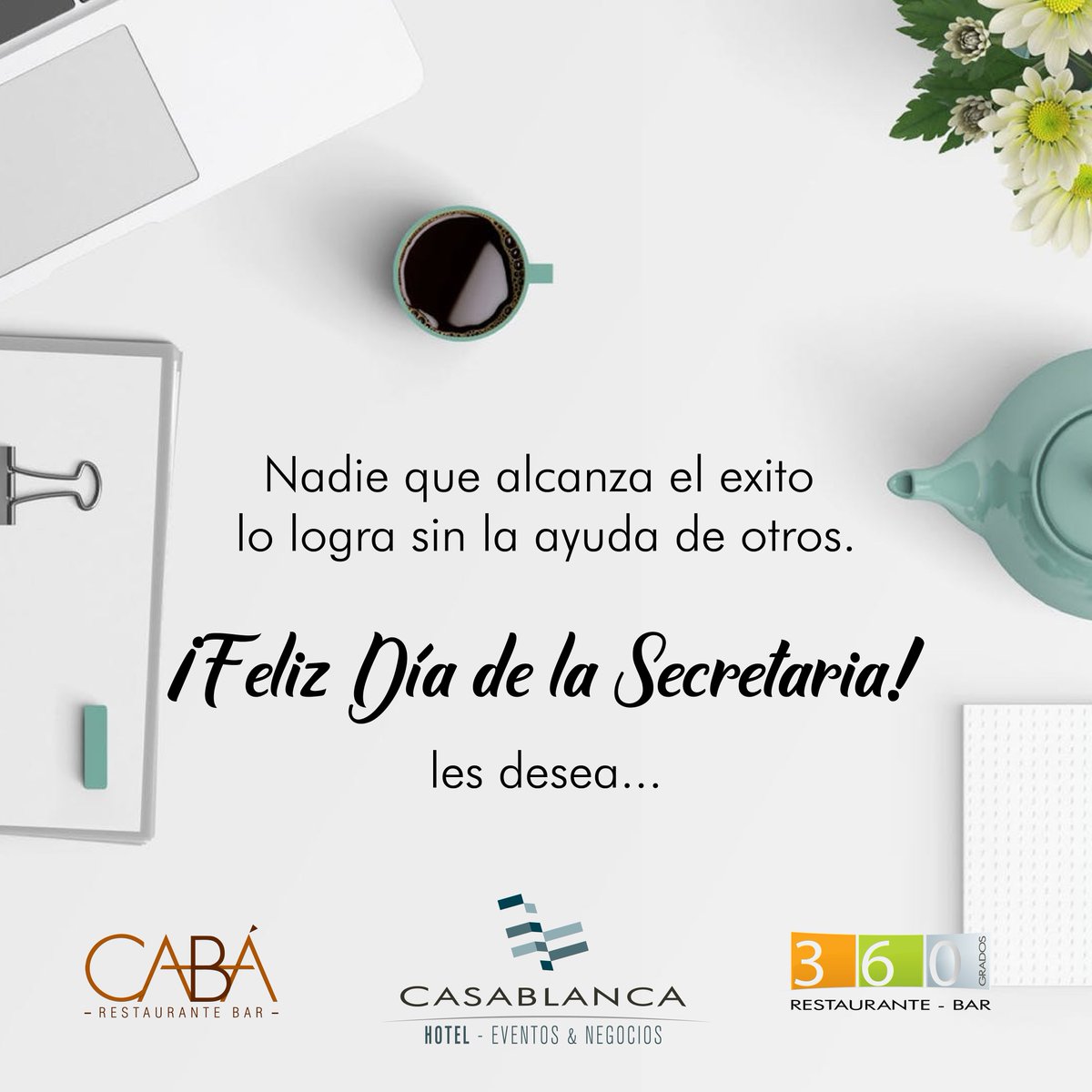 Hoy es una fecha muy especial 😊😊 y no podemos dejar pasar inadvertida. Feliz día de la secretaria les desea el #HotelCasaBlanca #RestauranteBar360 #RestauranteCaba los esperamos para que disfruten de un gran show en nuestros restaurantes. 👨🎤👩⚕️🍸 https://t.co/BriBaEg9RK