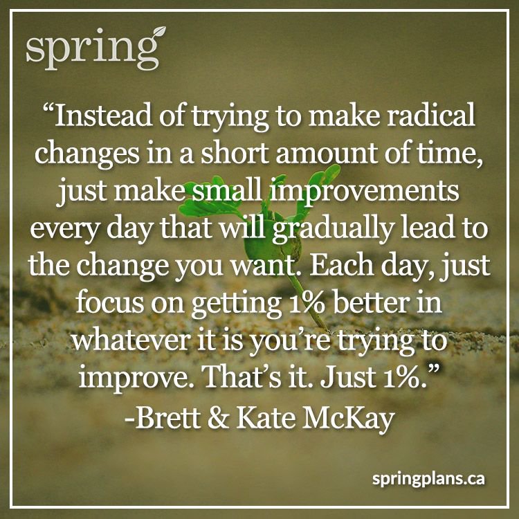 SpringPlans's tweet photo. Instead of trying to make radical changes in a short amount of time, just make small improvements every day that will gradually lead to the change you want. Each day, just focus on getting 1% better in whatever it is you’re trying to improve.That’s it.Just 1% #FridayFinancialTip https://t.co/aClTijoVDk