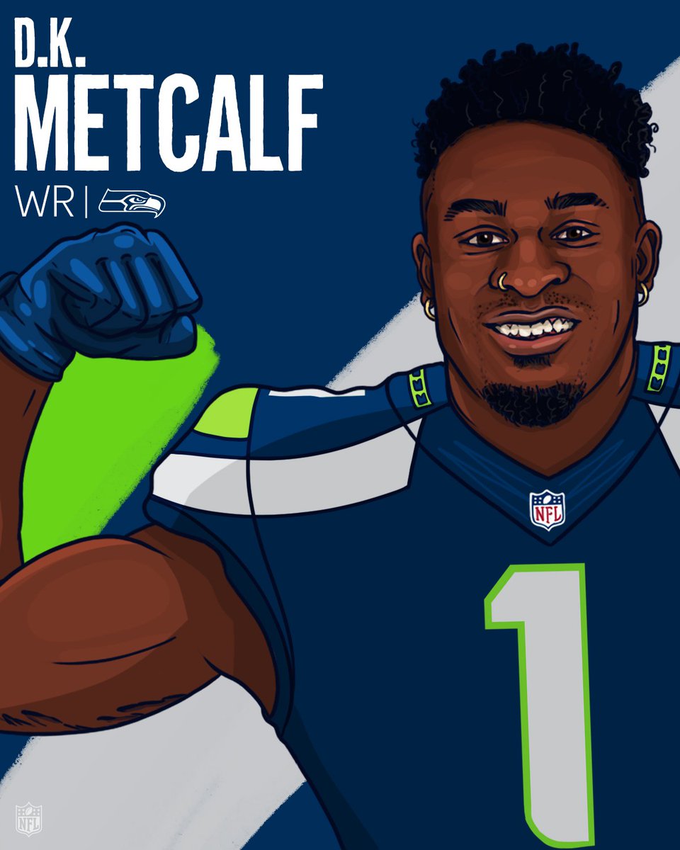 NFL's tweet photo. .@DangeRussWilson's newest target 💪💪💪

Welcome to the @Seahawks, @dkmetcalf14! #NFLDraft https://t.co/sdGpagjPPO