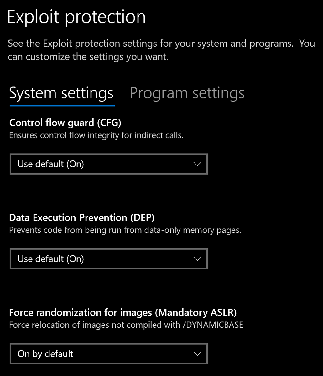 LambdaPhysicist's tweet photo. @tim_cook 

Look at all the protections @Windows has, including a built-in granular outbound firewall, virus protection, and advanced memory protection. 

What does Mac OS offer other than basic ASLR? https://t.co/QJ8MSbKb6a