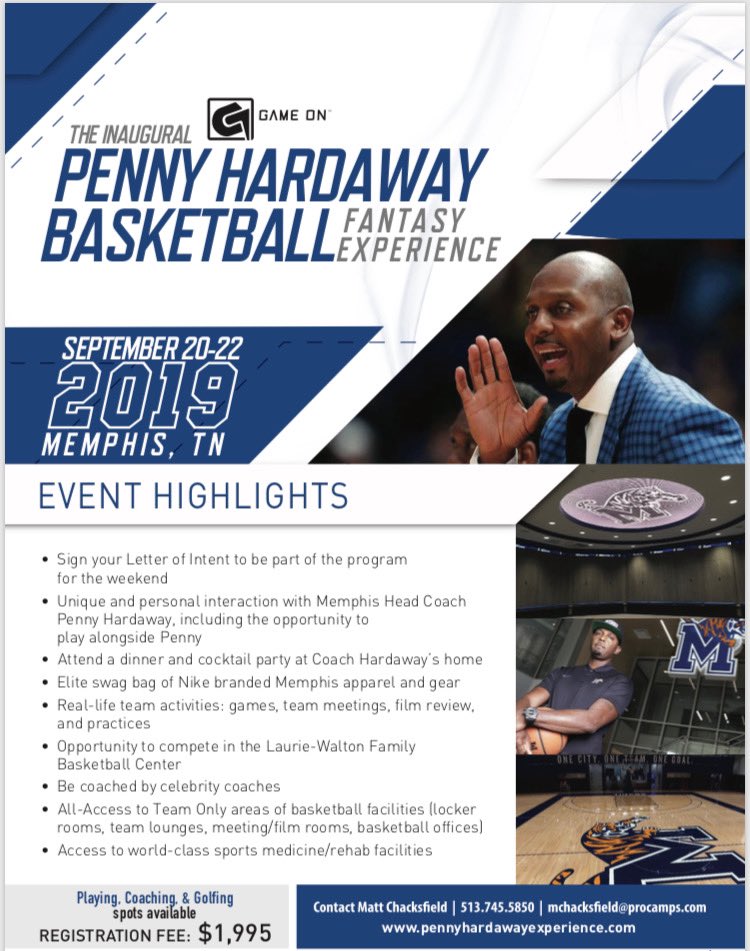 Excited to announce my inaugural @GOMouthguards Basketball Fantasy Experience with @ProCamps! This is your chance to hoop it up with me while living a weekend in the life of a Memphis Basketball player. Hit the 🔗 below for details and registration! cards.twitter.com/cards/2ifhiz/7…