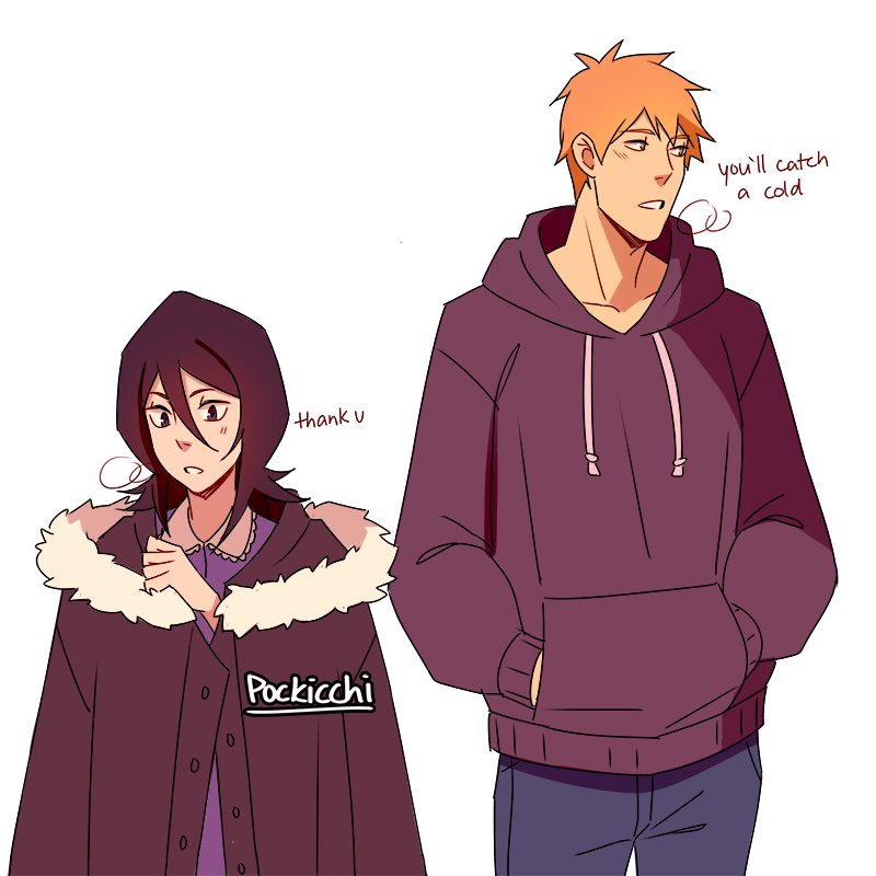 more ichiruki ft rukia in ichigo's clothes <:3c 🧡💜