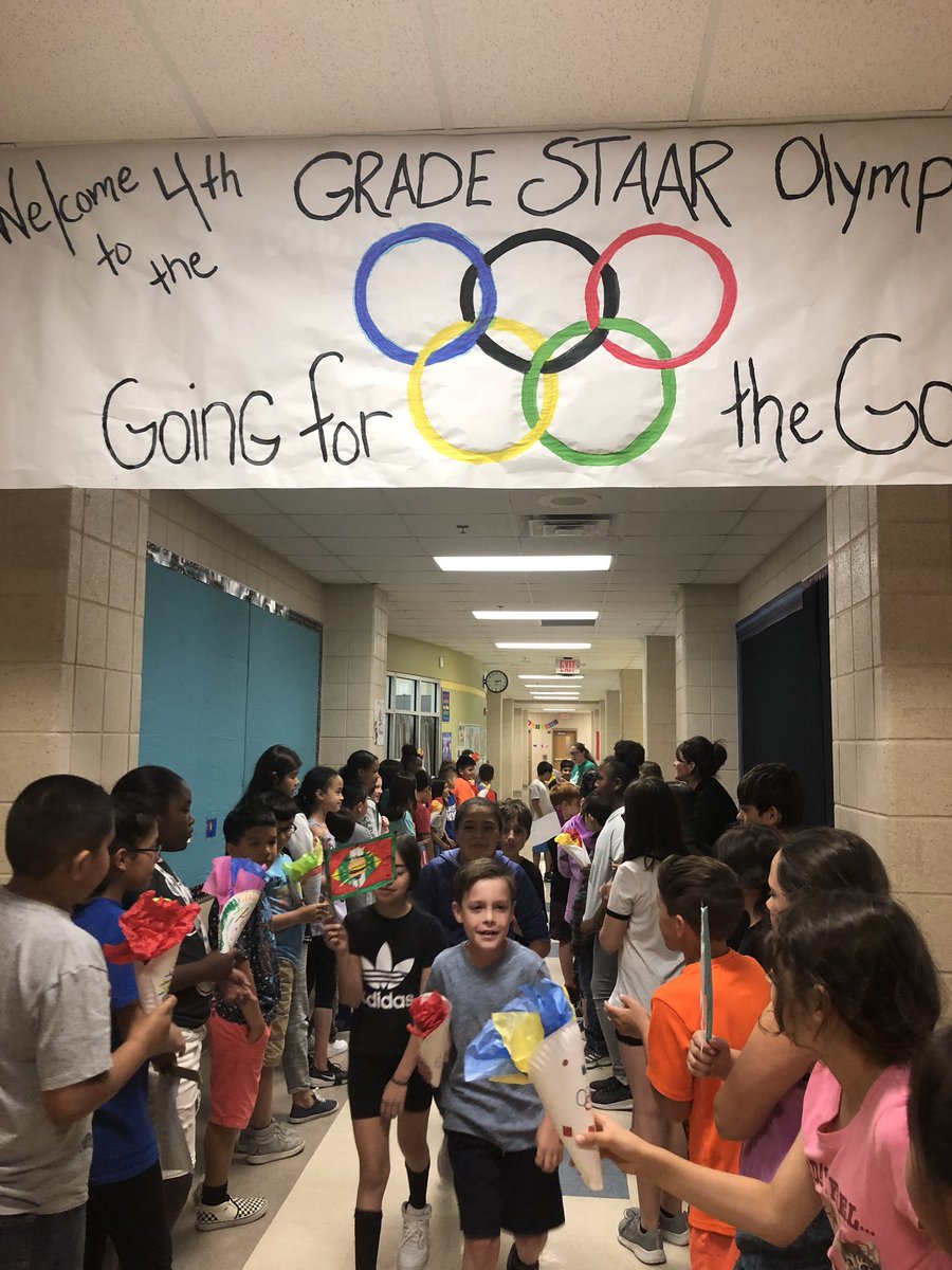 CandaceDebord's tweet photo. Opening ceremonies for our 4th Grade STAAR Olympics! We’re going for the GOLD! #tobias4th #TobiasProud https://t.co/Ay11WpG6kR