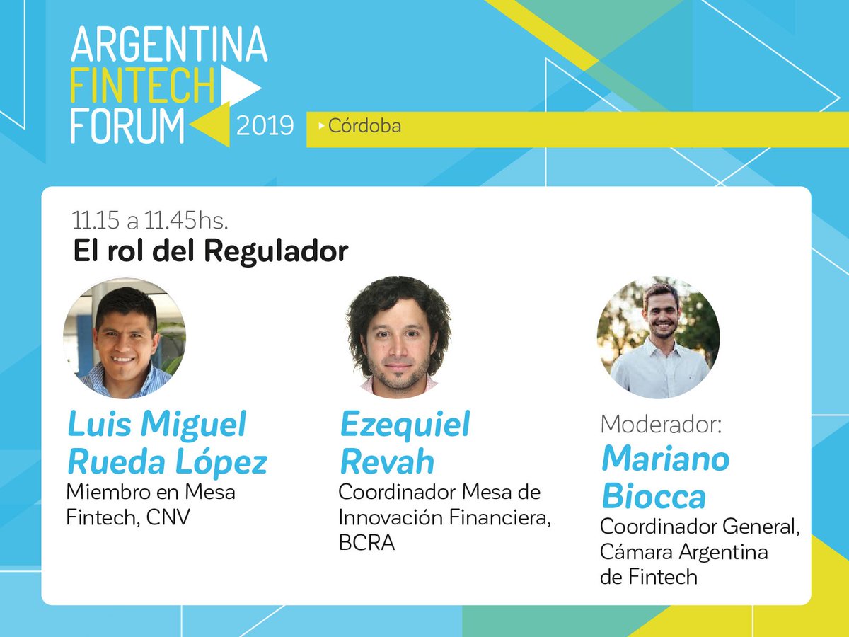 CamaraFintechAr's tweet photo. ESPECTACULAR line up de Argentina Fintech Forum - Cordoba 2019

Este lunes 29 de Abril, en el Auditorio del Campus de la Universidad S21, se hace el gran evento de la industria Fintech Argentina

Toda la información: https://t.co/yfNPX352RR https://t.co/HbqKZPZvjw