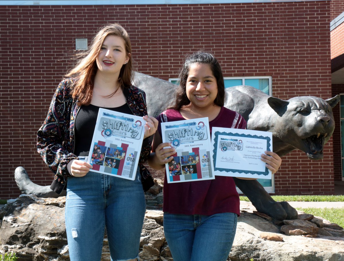 amymarina's tweet image. Congratulations and thank you to @cycreekhs seniors Audrey Cahak and Gabriella Rocha for your amazing graphic design on the #CFISDTECHFEST program! So impressed with your talented work! #CFISDSpirit