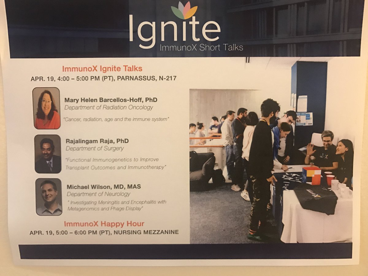 UCSFTransplant's tweet photo. Friday @immunox #Ignite Talks with Dr Barcellos-Hoff @UCSFRADCME , Dr Raja @UCSFSurgery, and Dr Wilson @UCSFNeuro! Followed by a #happyhour! #OneUCSF #ucsfproud https://t.co/A3A1TGl8zv
