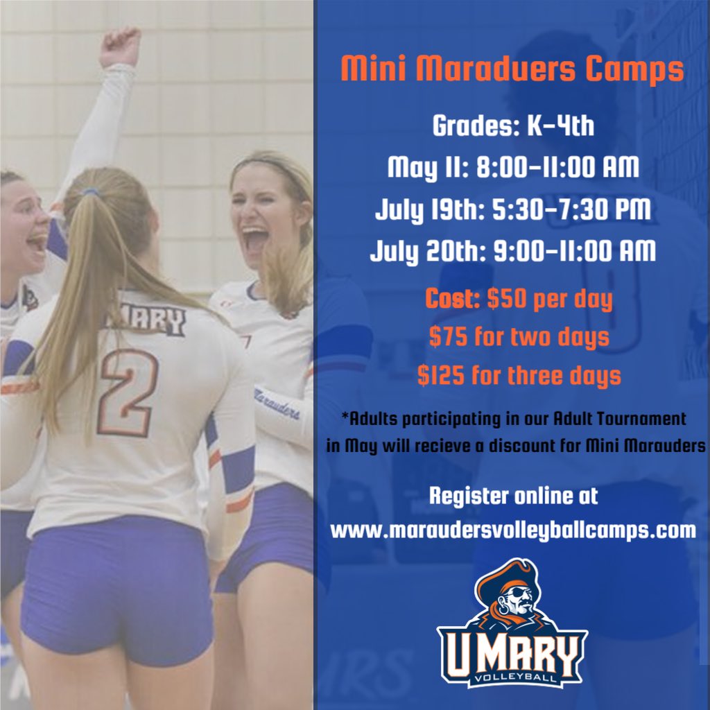 UMary_VB's tweet photo. Still time to sign up for our Mini Marauders Camps! First one is coming up here soon! #May11 #MiniMarauders https://t.co/26oJN6SjFm