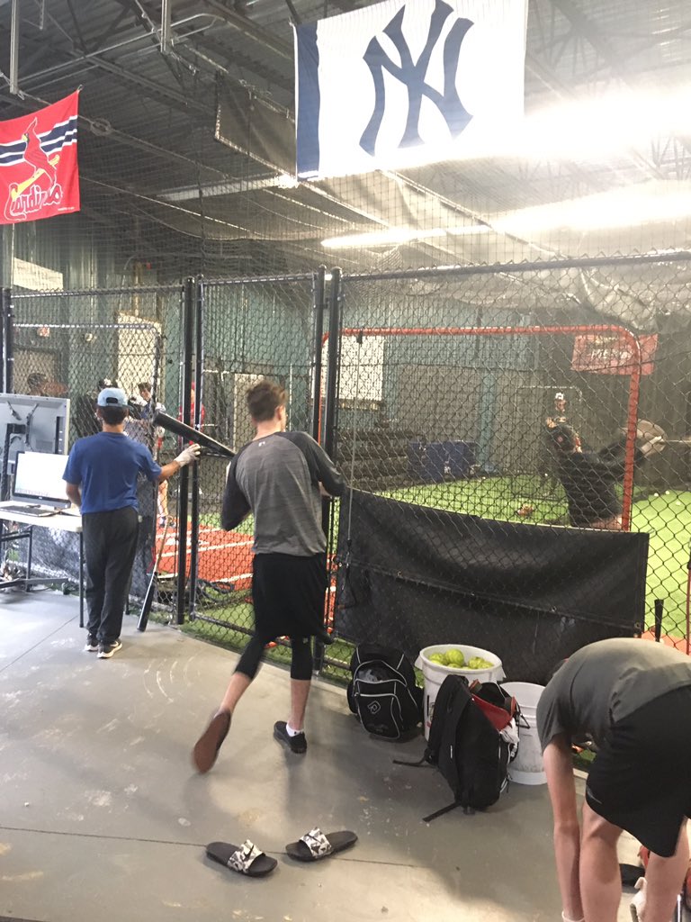 NewbridgeBall's tweet photo. A little rain never stops us from getting our work in! A few hundred swings monitored by hittrax, the boys are ready for a double header against Bridgton Academy tomorrow. @NewbridgeSchool https://t.co/F2wAQOPbTW