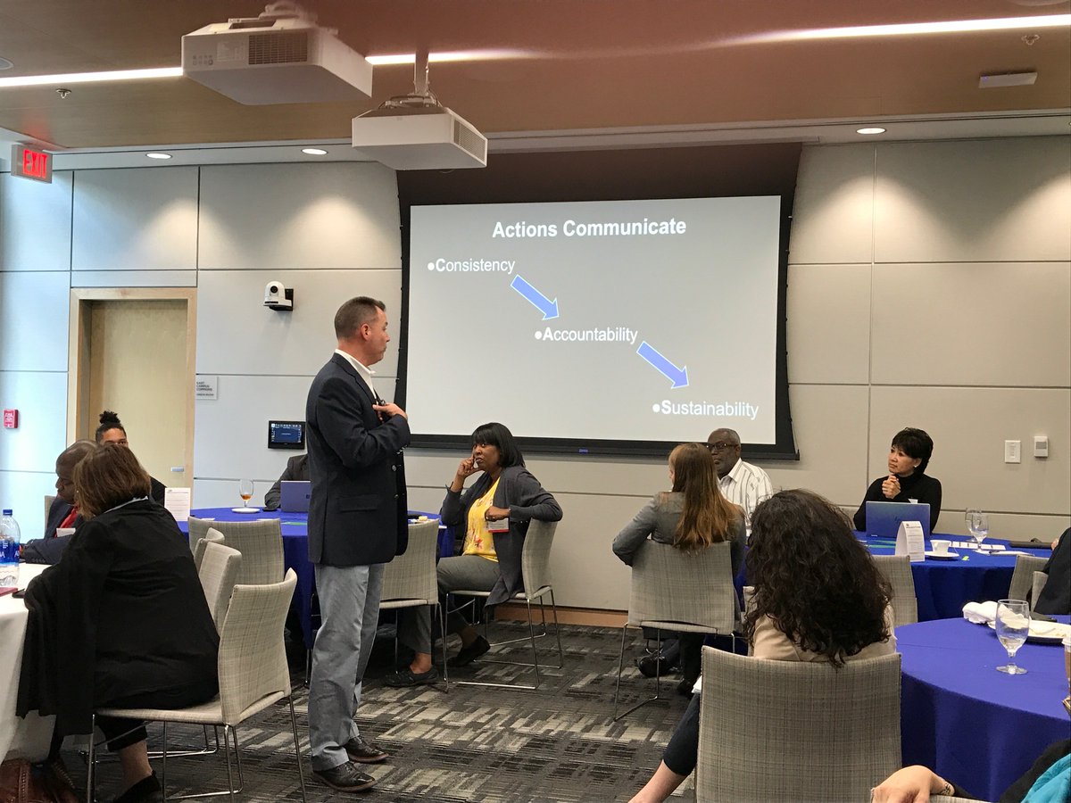 TedStuddard's tweet photo. Fantastic day discussing leadership at #StratComms19
Key points: 1) Consistency + Accountability = Sustainability 2) Building relationships help solve problems https://t.co/JSoxnBXKB1