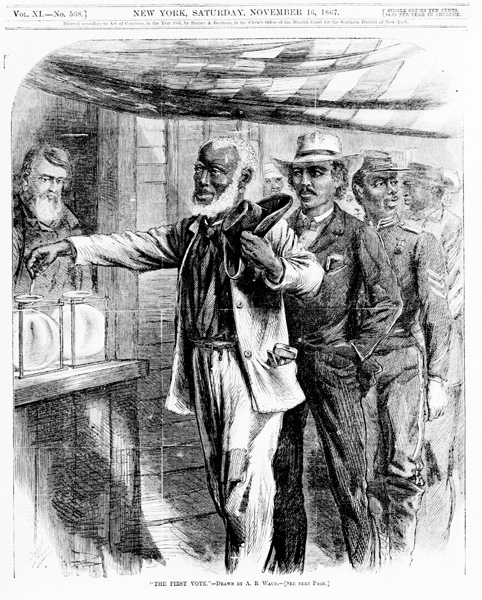 But the 15th gave Johnson's argument teeth. Democrats insisted that black voters would elect officials who would give them stuff paid for with tax dollars. And since white people owned most of the property, this equation could be spun as black voters taking white tax dollars. /14