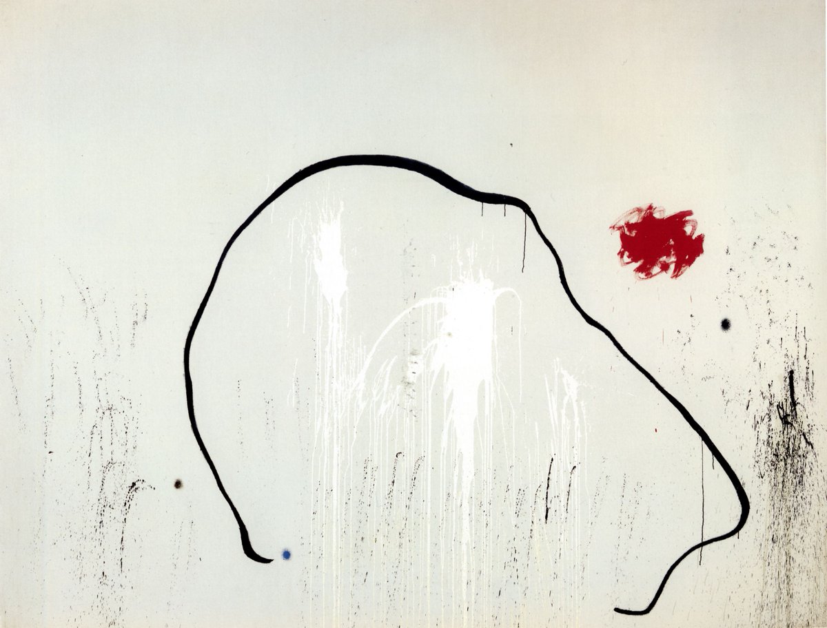 Joan Miró
İdam Mahkumunun Umudu
1974

Boşlukta hızlıca aşağıdan yukarıya doğru çıkıp inen – ya da tam tersi- siyah bir eğri ve aynı boşlukta kırmızı bir leke. Eğrinin iki ucu aşağıya yönelmiş çıkış yolu yok, umut yok gibi.