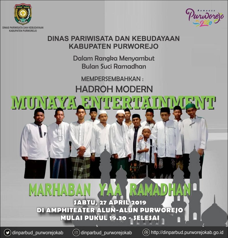 dinporaparpwr's tweet photo. Salam Pariwisata,
Sebentar lagi sudah memasuki bulan Suci Ramadhan..
Dinas Pariwisata dan Kebudayaan Kab. Purworejo mempersembahkan Pentas Hadroh Modern di Amphitheater di kawasan Alun-alun Purworejo.
Jangan lewatkan yaa nanti malam yaa teman-teman 😊
#amphiteater
#purworejomulyo https://t.co/xwKnHBYhO7