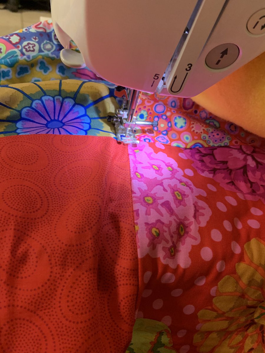 Adoring my new <a href="/KaffeFassettStu/">Kaffe Fassett Studio</a> quilt. Sunshine yellow fleece backing. Have to bind it tomorrow but, otherwise, done &amp; dusted 😍