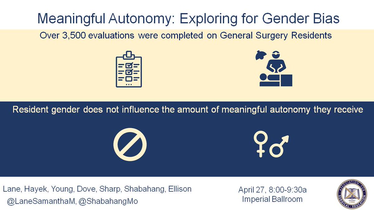 Does resident gender influence resident autonomy? Attend on Saturday 8am at Fairmont Imperial Ballroom to find out the answer! #SEW2019