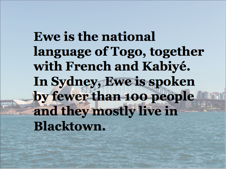 MultilingualSy1's tweet photo. Happy National Day #Togo! #Ewe is spoken by fewer than 100 people in #Sydney #EmergingLanguage #multilingual https://t.co/jKU0zZywf7