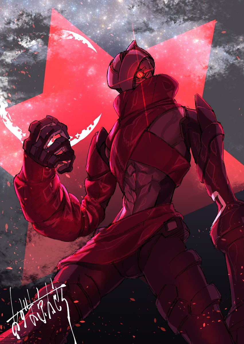 1boy male focus solo glowing tokusatsu armor red armor  illustration images