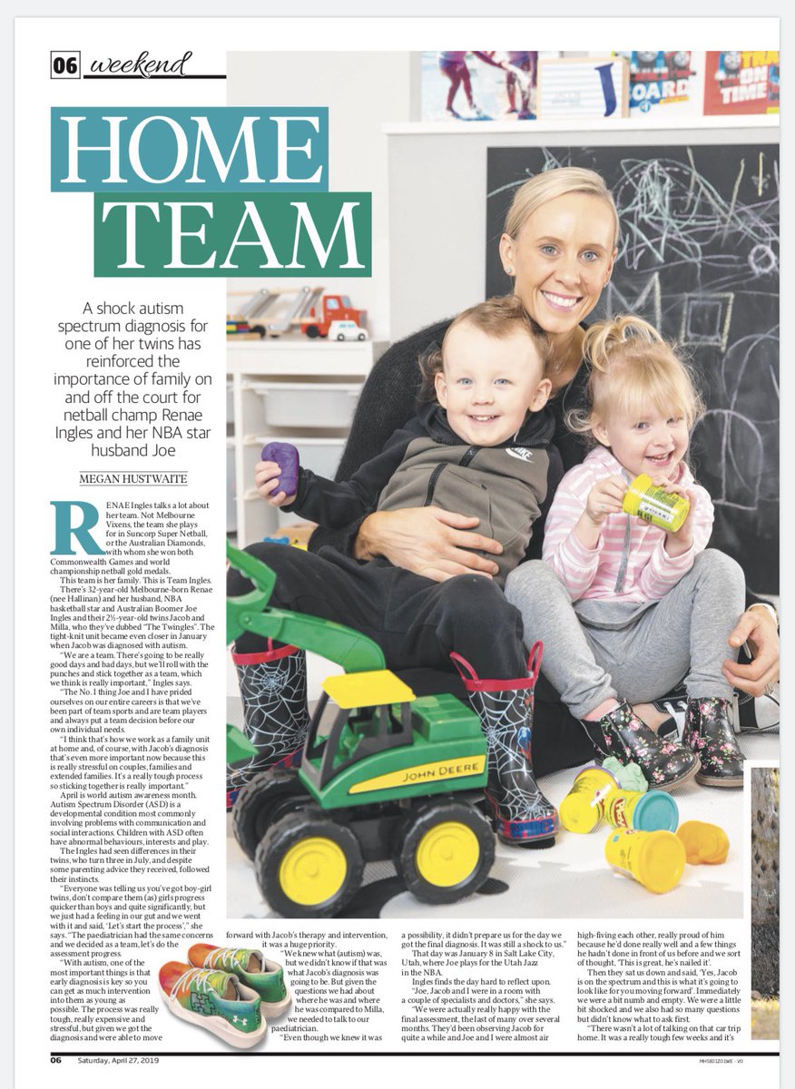 MeganHustwaite's tweet photo. In today’s @theheraldsun, my feature on how #TeamIngles @RenaeIngles @Joeingles7 have dealt with two-year-old son Jacob’s autism diagnosis as a family🧩 https://t.co/xLJQ8xpqSN