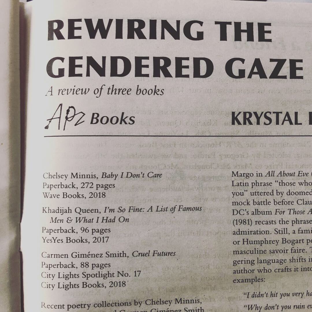 Copies on hand of the new <a href="/AmPoetryReview/">The American Poetry Review</a> with radiant TC on the cover and my review of @lizitasmith, @authorKQ, and Chelsey Minnis <a href="/WavePoetry/">wenle wu</a> recent books. 😎😎😎